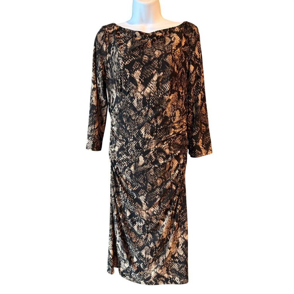 Lauren Ralph Lauren Snakeskin Print Ruched Midi Dress Sheath Women's Size 10